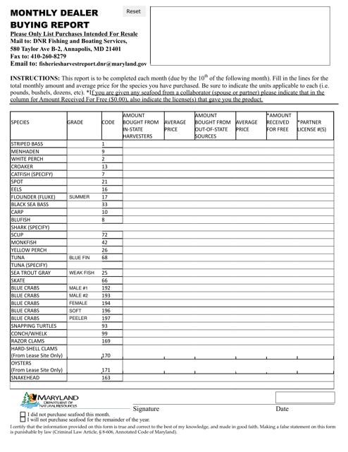 Monthly Dealer Buying Report - Maryland