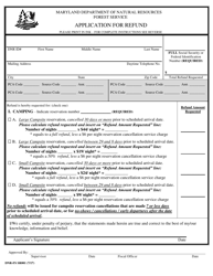 Form DNR-FS SR001 Application for Refund - Maryland