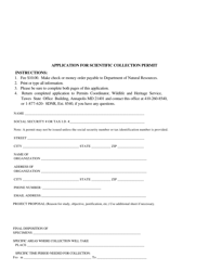 Form DNR/FPWS-62 INT Application for Scientific Collection Permit - Maryland