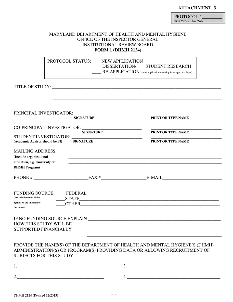 Form 1 (DHMH2124) Attachment 3 - Maryland, Page 1