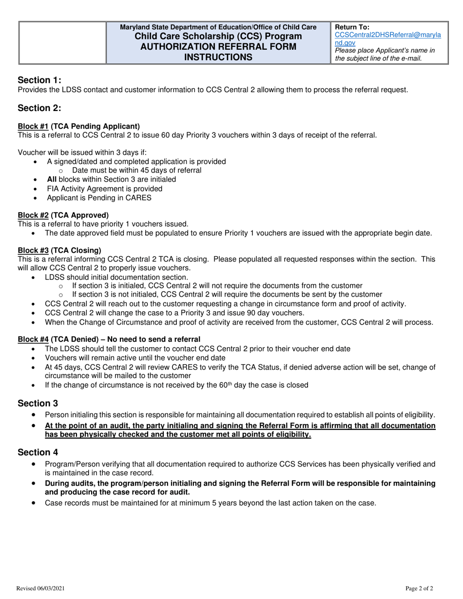 Maryland Tca Pending DHS Authorization Referral Form Fill Out, Sign