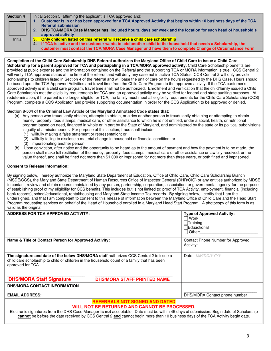 Maryland Tca Approved/DHS-Mora Referral Form - Fill Out, Sign Online ...