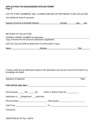 Form DNR/FPWS-62 INT Application for Endangered Species Permit - Maryland, Page 2