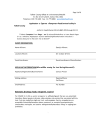 Document preview: Application to Operate a Temporary Food Service Facility - Talbot County, Maryland