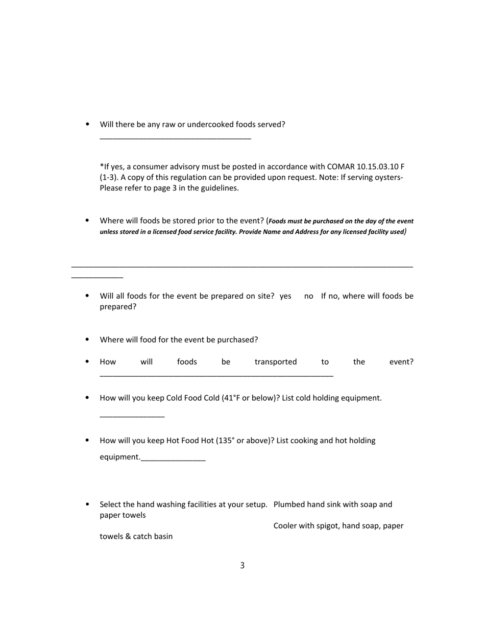 Application to Operate a Temporary Food Service Facility - Talbot County, Maryland, Page 3