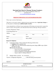 Document preview: Request for Duplicate License/Registration - Maryland State Board of Massage Therapy Examiners - Maryland