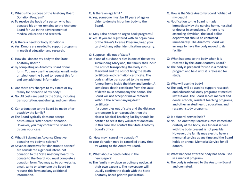 Form SAB20-E Anatomical Gift / Body Donation Registration Form - Maryland, Page 3