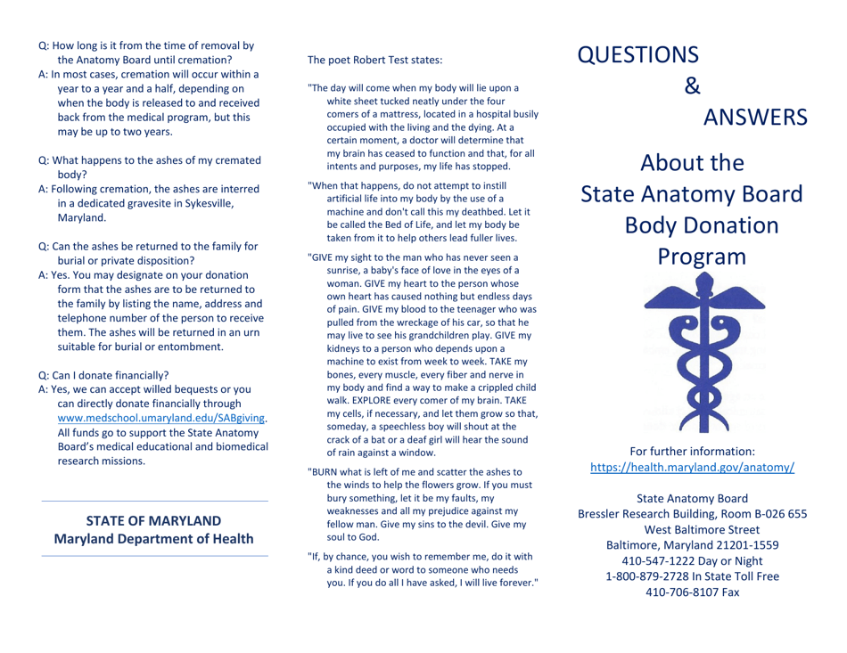 Form SAB20-E Anatomical Gift / Body Donation Registration Form - Maryland, Page 4