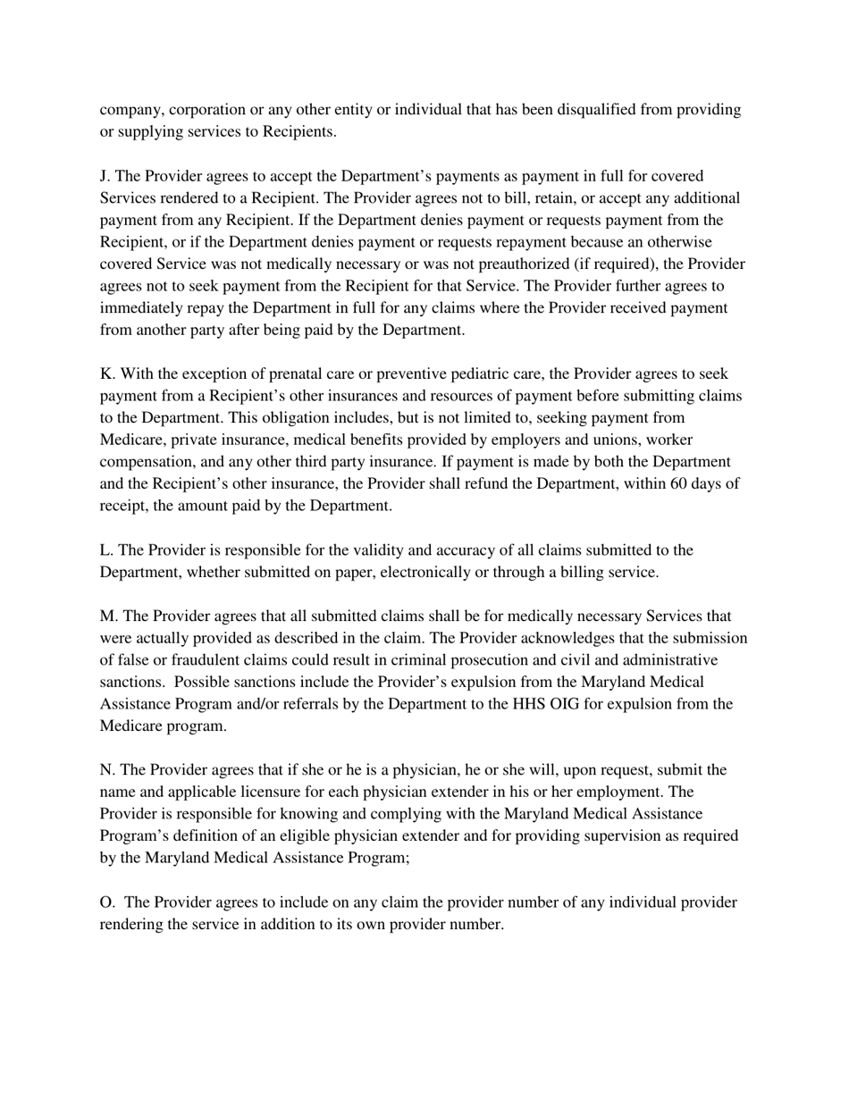 Maryland Medical Assistance Provider Agreement - Maryland, Page 3