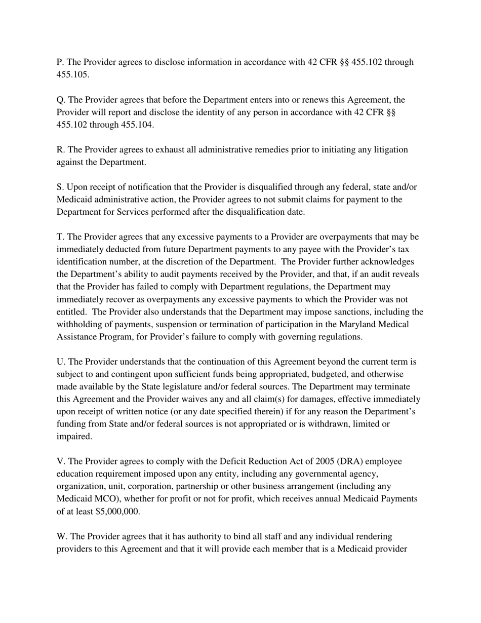 Maryland Medical Assistance Provider Agreement - Maryland, Page 4