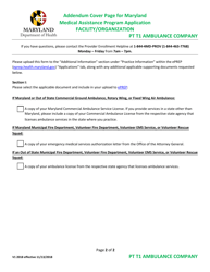 Addendum Cover Page for Maryland Medical Assistance Program Application - Facility/Organization - Pt T1 Ambulance Company - Maryland, Page 2