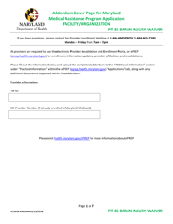 Document preview: Addendum Cover Page for Maryland Medical Assistance Program Application - Facility/Organization - Pt 86 Brain Injury Waiver - Maryland