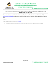 Addendum Cover Page for Maryland Medical Assistance Program Application - Facility/Organization - Pt 86 Brain Injury Waiver - Maryland, Page 2