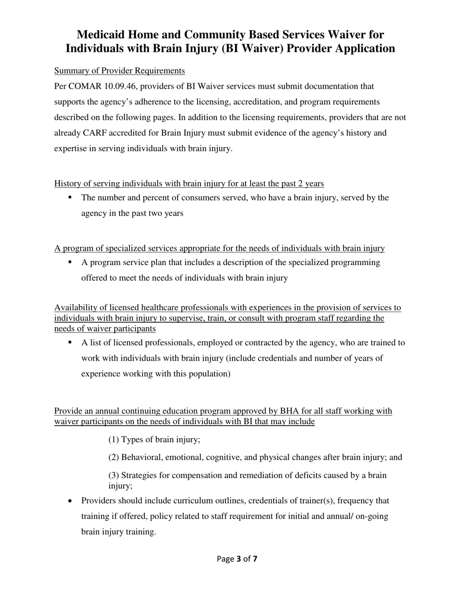 Addendum Cover Page for Maryland Medical Assistance Program Application - Facility / Organization - Pt 86 Brain Injury Waiver - Maryland, Page 3