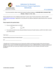 Addendum for Maryland Medical Assistance Program Application - Individual - Pt 14 Dental - Maryland, Page 2