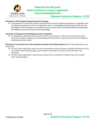 Addendum for Maryland Medical Assistance Program Application - Facility/Organization - Diabetes Prevention Program - Pt Dp - Maryland, Page 2