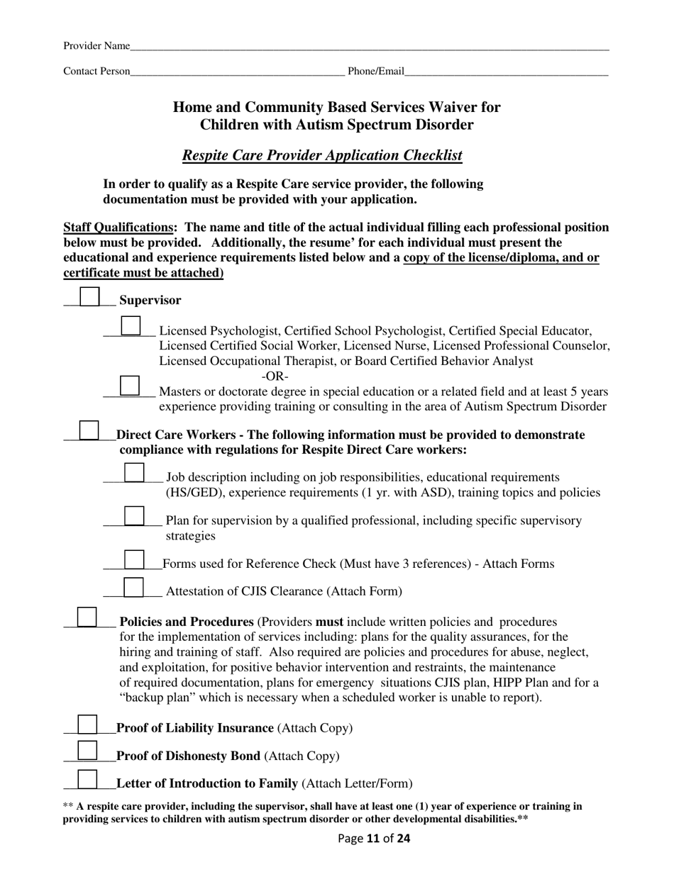 Addendum Cover Page for Maryland Medical Assistance Program Application - Facility / Organization - Pt 40 Autism Waiver - Maryland, Page 11