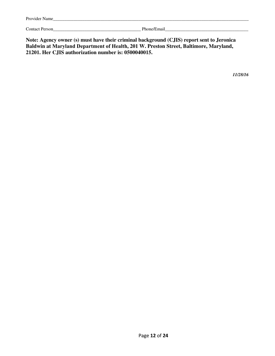 Addendum Cover Page for Maryland Medical Assistance Program Application - Facility / Organization - Pt 40 Autism Waiver - Maryland, Page 12
