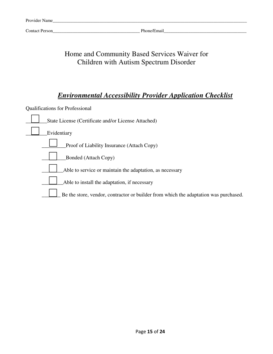 Addendum Cover Page for Maryland Medical Assistance Program Application - Facility / Organization - Pt 40 Autism Waiver - Maryland, Page 15