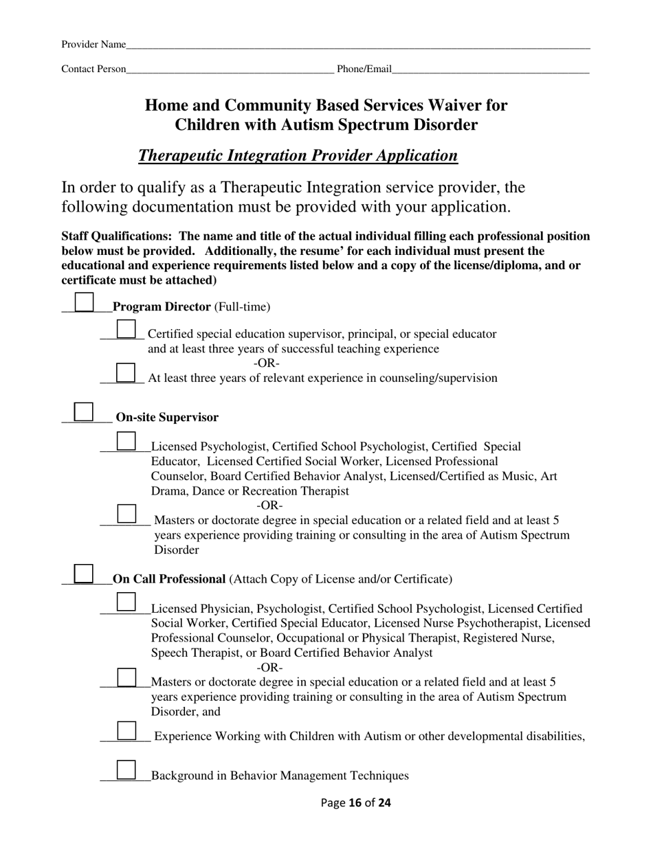 Addendum Cover Page for Maryland Medical Assistance Program Application - Facility / Organization - Pt 40 Autism Waiver - Maryland, Page 16