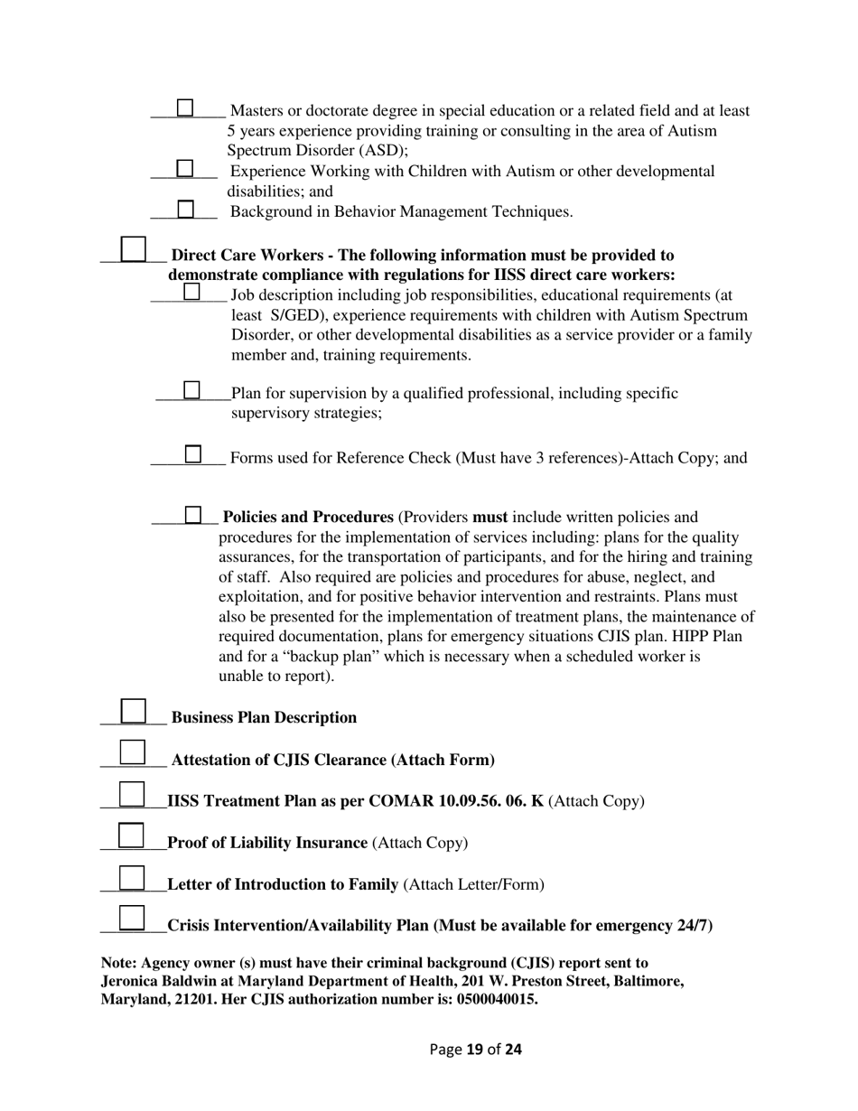 Addendum Cover Page for Maryland Medical Assistance Program Application - Facility / Organization - Pt 40 Autism Waiver - Maryland, Page 19