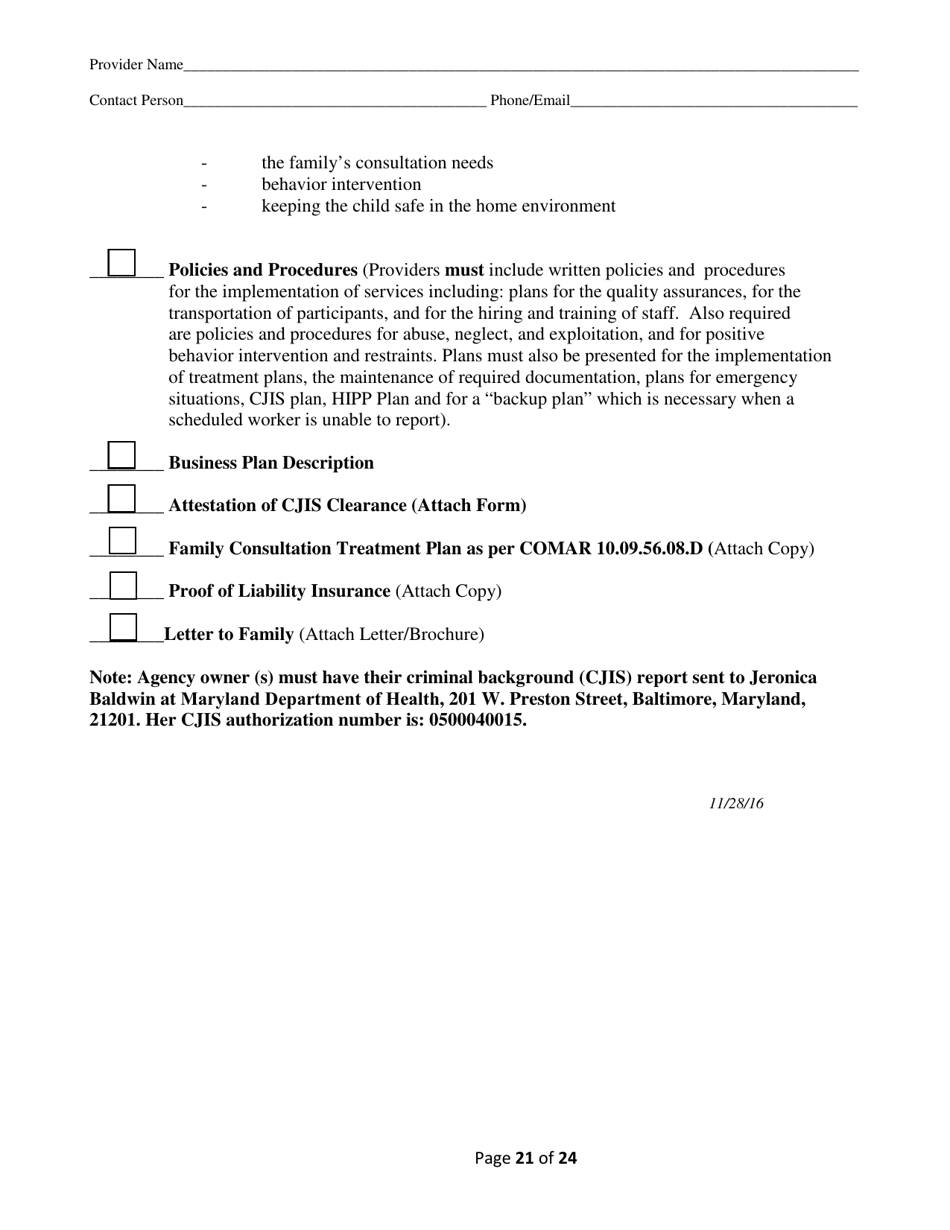 Addendum Cover Page for Maryland Medical Assistance Program Application - Facility / Organization - Pt 40 Autism Waiver - Maryland, Page 21