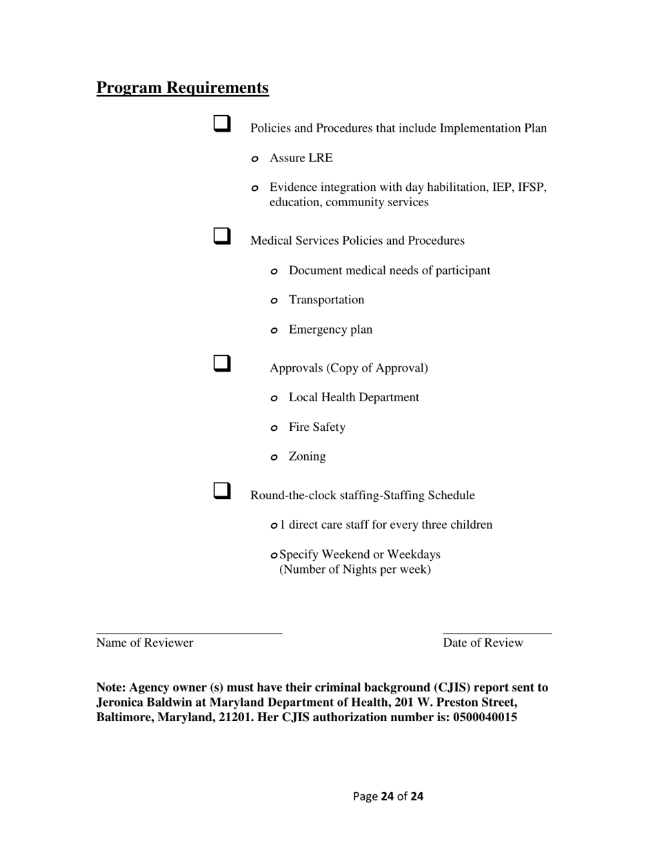 Addendum Cover Page for Maryland Medical Assistance Program Application - Facility / Organization - Pt 40 Autism Waiver - Maryland, Page 24