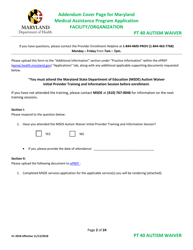 Addendum Cover Page for Maryland Medical Assistance Program Application - Facility/Organization - Pt 40 Autism Waiver - Maryland, Page 2