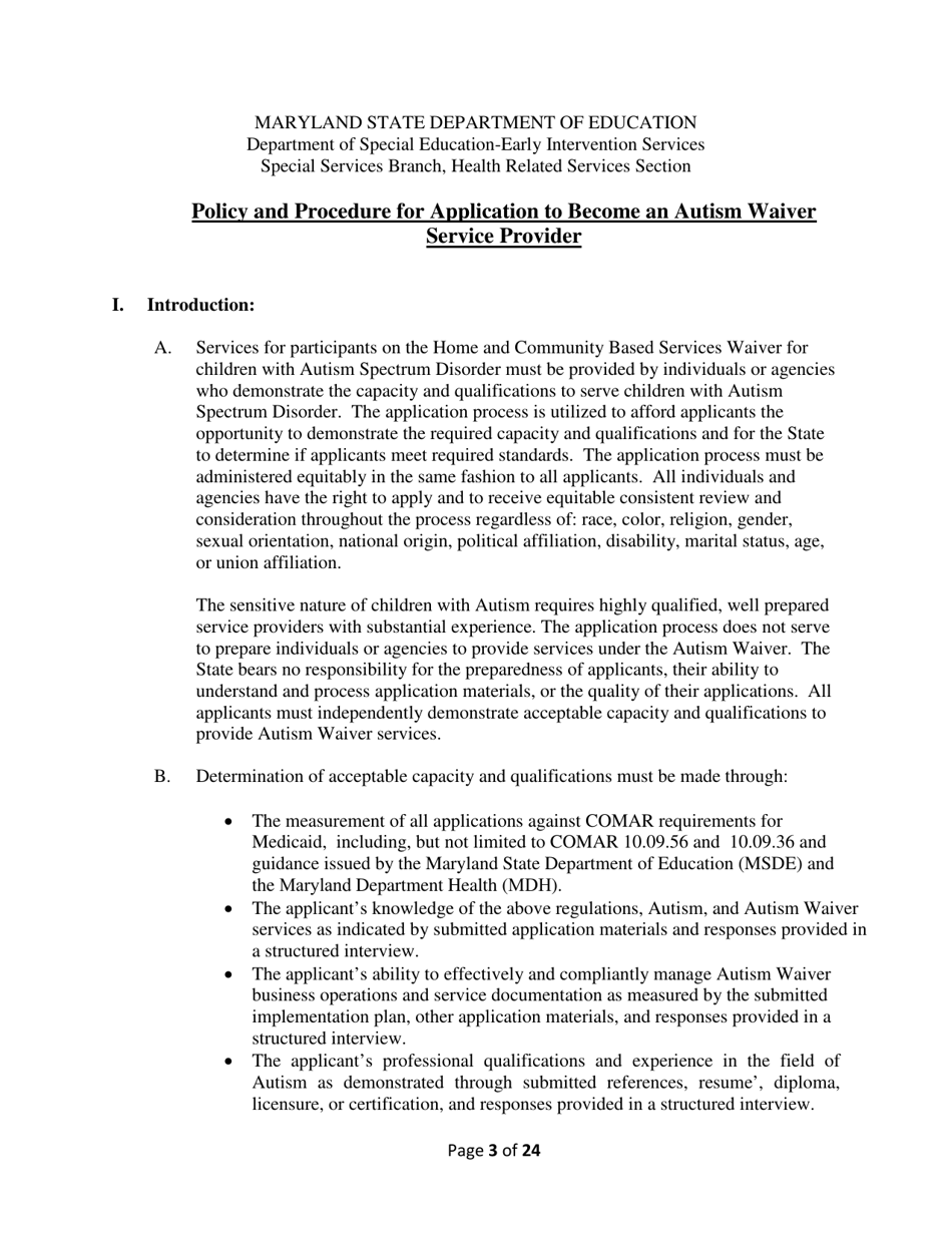 Addendum Cover Page for Maryland Medical Assistance Program Application - Facility / Organization - Pt 40 Autism Waiver - Maryland, Page 3