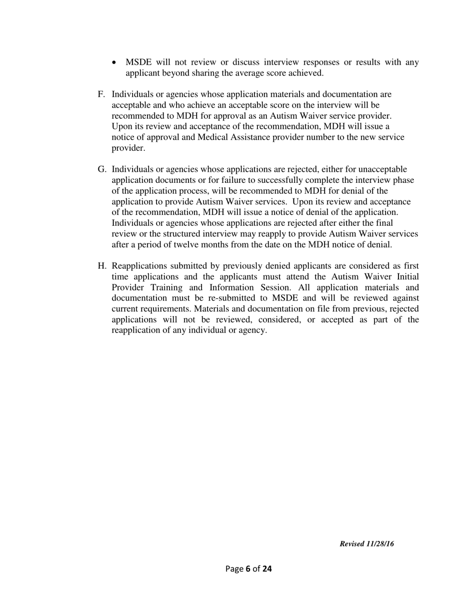 Addendum Cover Page for Maryland Medical Assistance Program Application - Facility / Organization - Pt 40 Autism Waiver - Maryland, Page 6