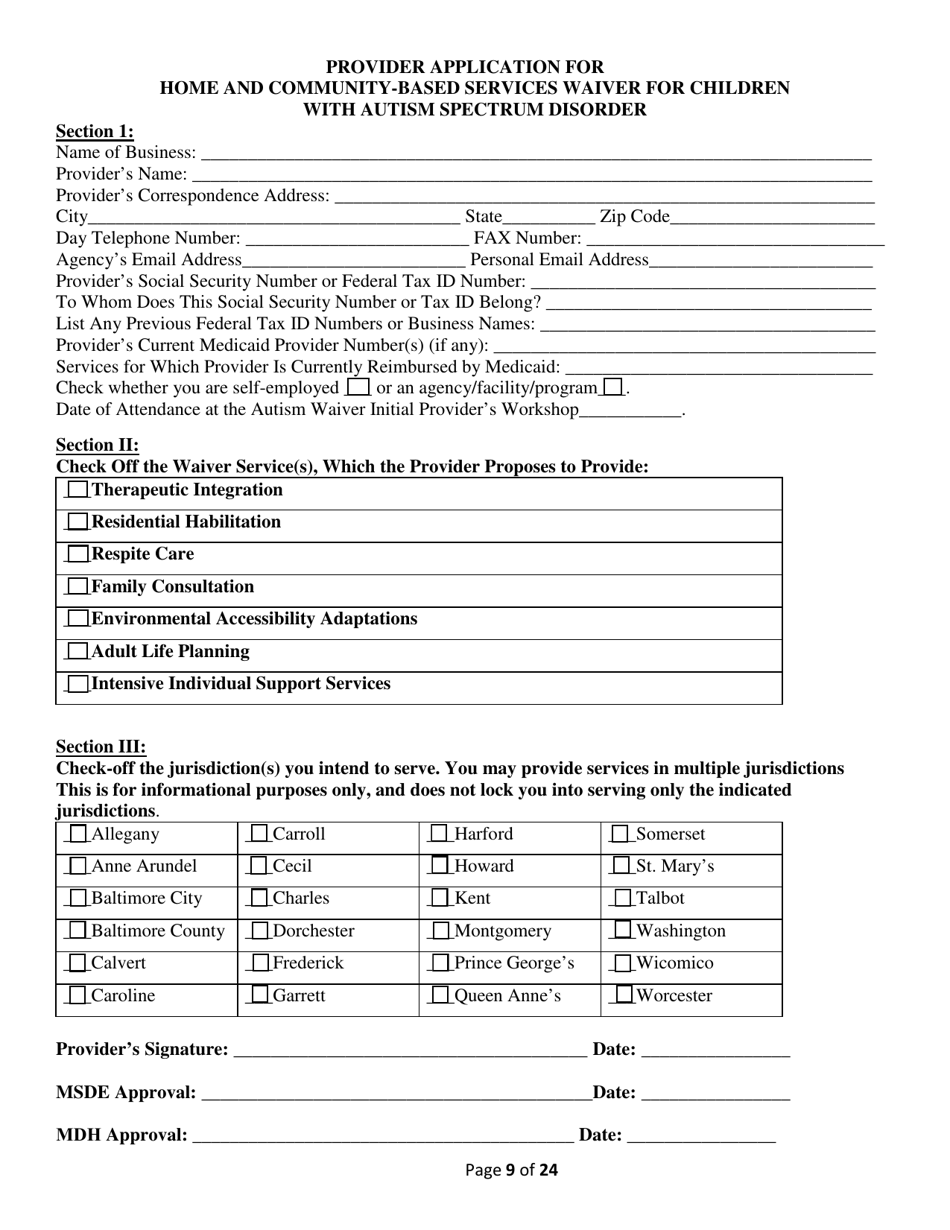 Addendum Cover Page for Maryland Medical Assistance Program Application - Facility / Organization - Pt 40 Autism Waiver - Maryland, Page 9