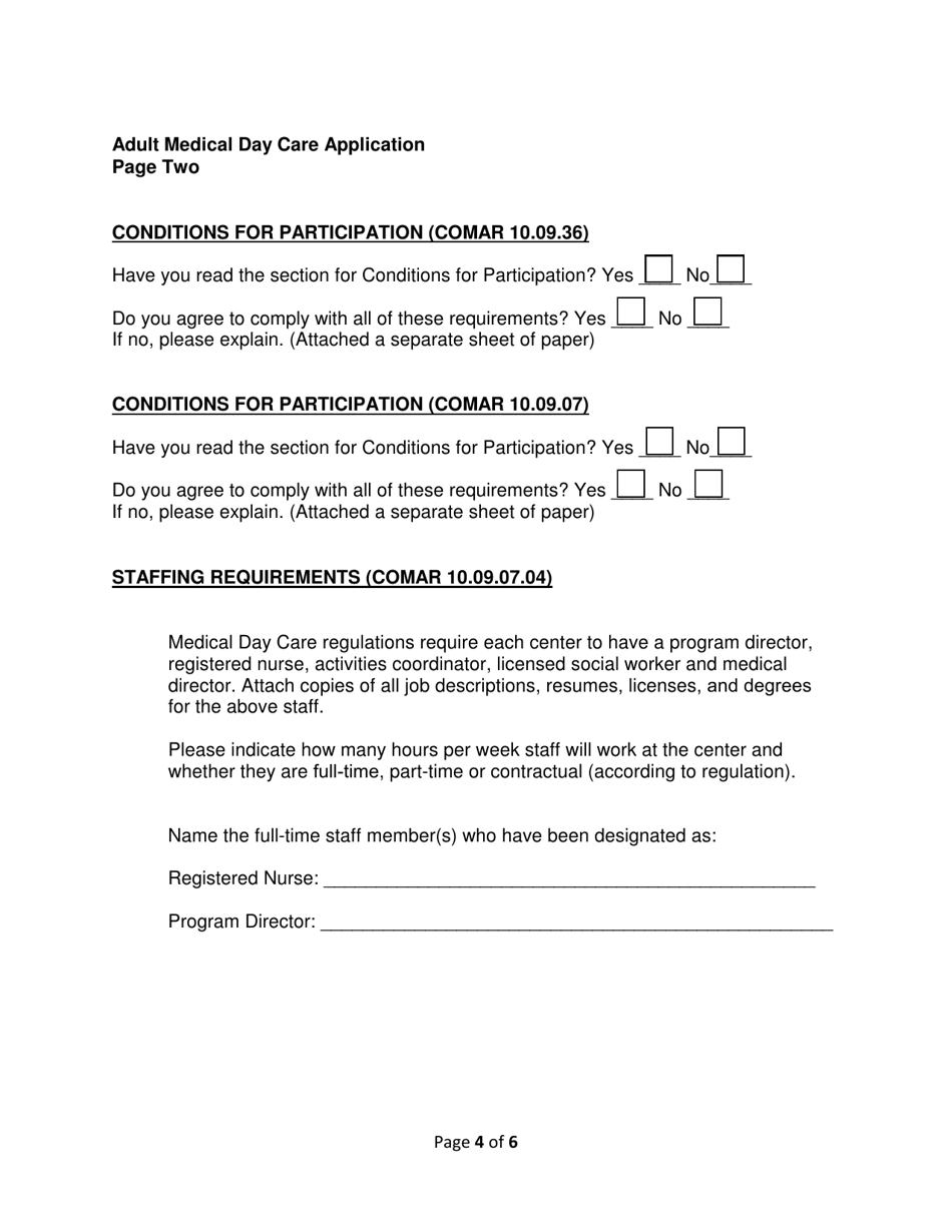 Addendum Cover Page for Maryland Medical Assistance Program Application - Facility / Organization - Pt 42 Medical Day Care - Adults - Maryland, Page 4