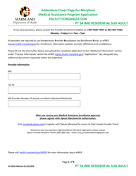 Document preview: Addendum Cover Page for Maryland Medical Assistance Program Application - Facility/Organization - Pt 54 Imd Residential Sud Adult - Maryland