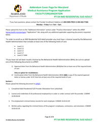 Addendum Cover Page for Maryland Medical Assistance Program Application - Facility/Organization - Pt 54 Imd Residential Sud Adult - Maryland, Page 2