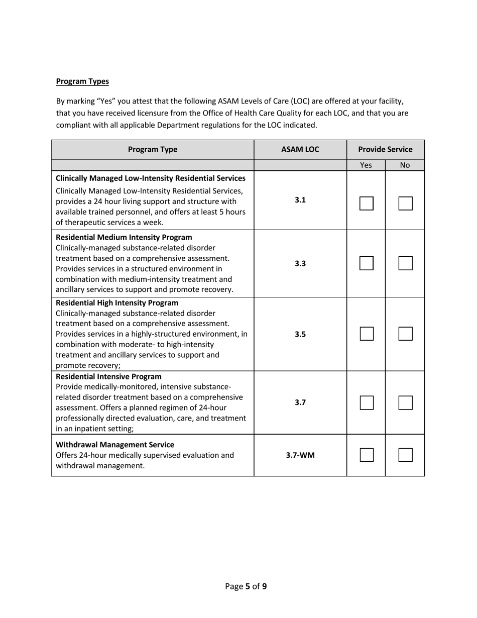 Addendum Cover Page for Maryland Medical Assistance Program Application - Facility / Organization - Pt 54 Imd Residential Sud Adult - Maryland, Page 5