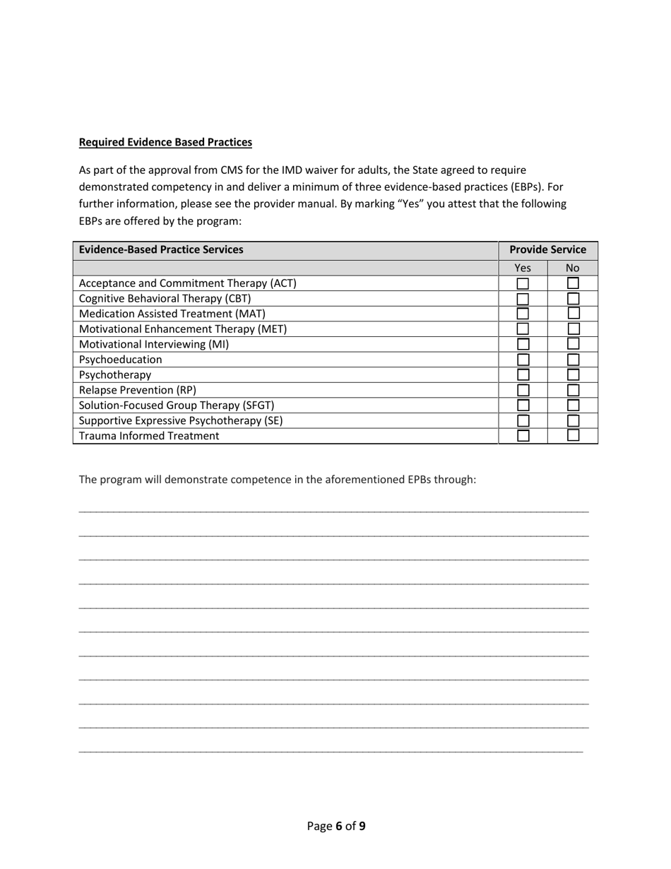 Addendum Cover Page for Maryland Medical Assistance Program Application - Facility / Organization - Pt 54 Imd Residential Sud Adult - Maryland, Page 6
