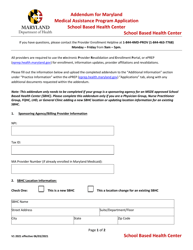 Document preview: Addendum for Maryland Medical Assistance Program Application - School Based Health Center - Maryland