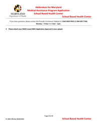 Addendum for Maryland Medical Assistance Program Application - School Based Health Center - Maryland, Page 2