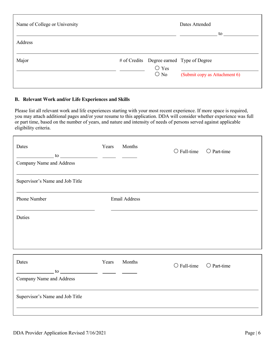 Dda Provider Application - Maryland, Page 6