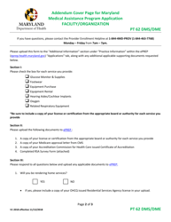 Addendum Cover Page for Maryland Medical Assistance Program Application - Facility/Organization - Pt 62 DMS/Dme - Maryland, Page 2