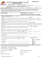 Document preview: Program Administrators Renewal Application Form - Maryland
