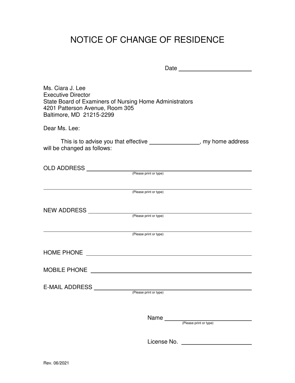 Maryland Notice of Change of Residence - Fill Out, Sign Online and ...