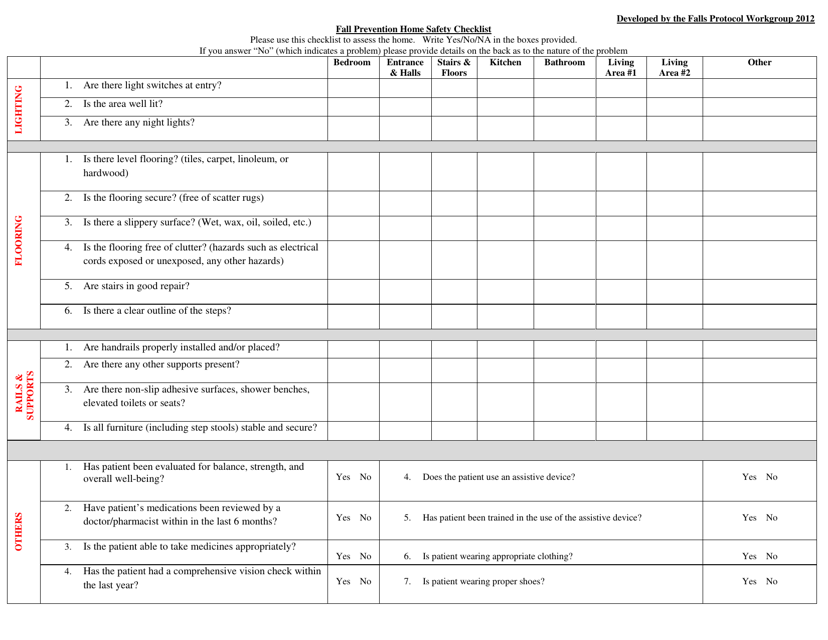 Fall Prevention Home Safety Checklist - Maryland Download Pdf