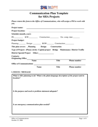 Document preview: Communication Plan Template for Sha Projects - Maryland