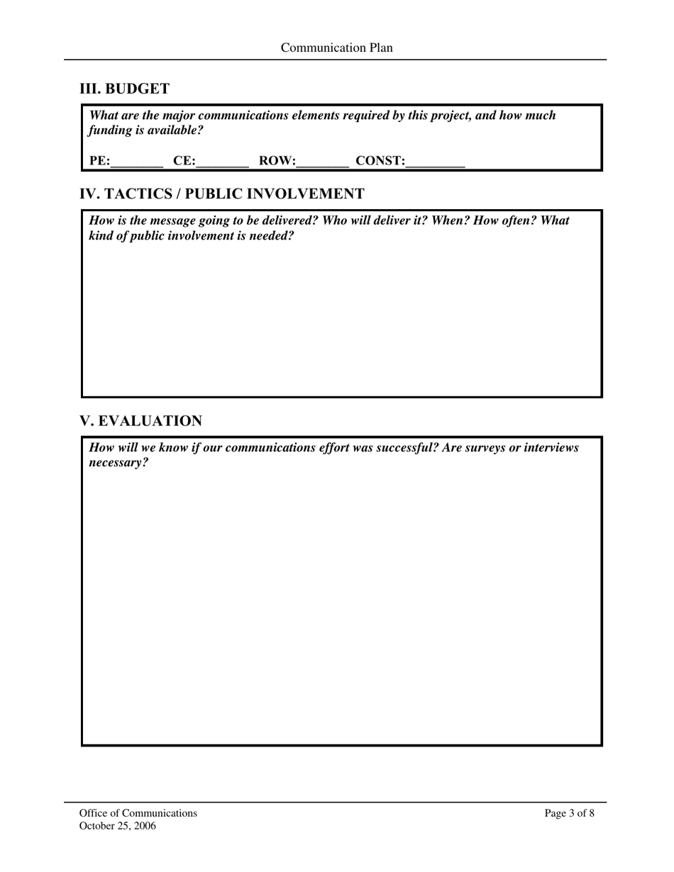 Communication Plan Template for Sha Projects - Maryland, Page 3