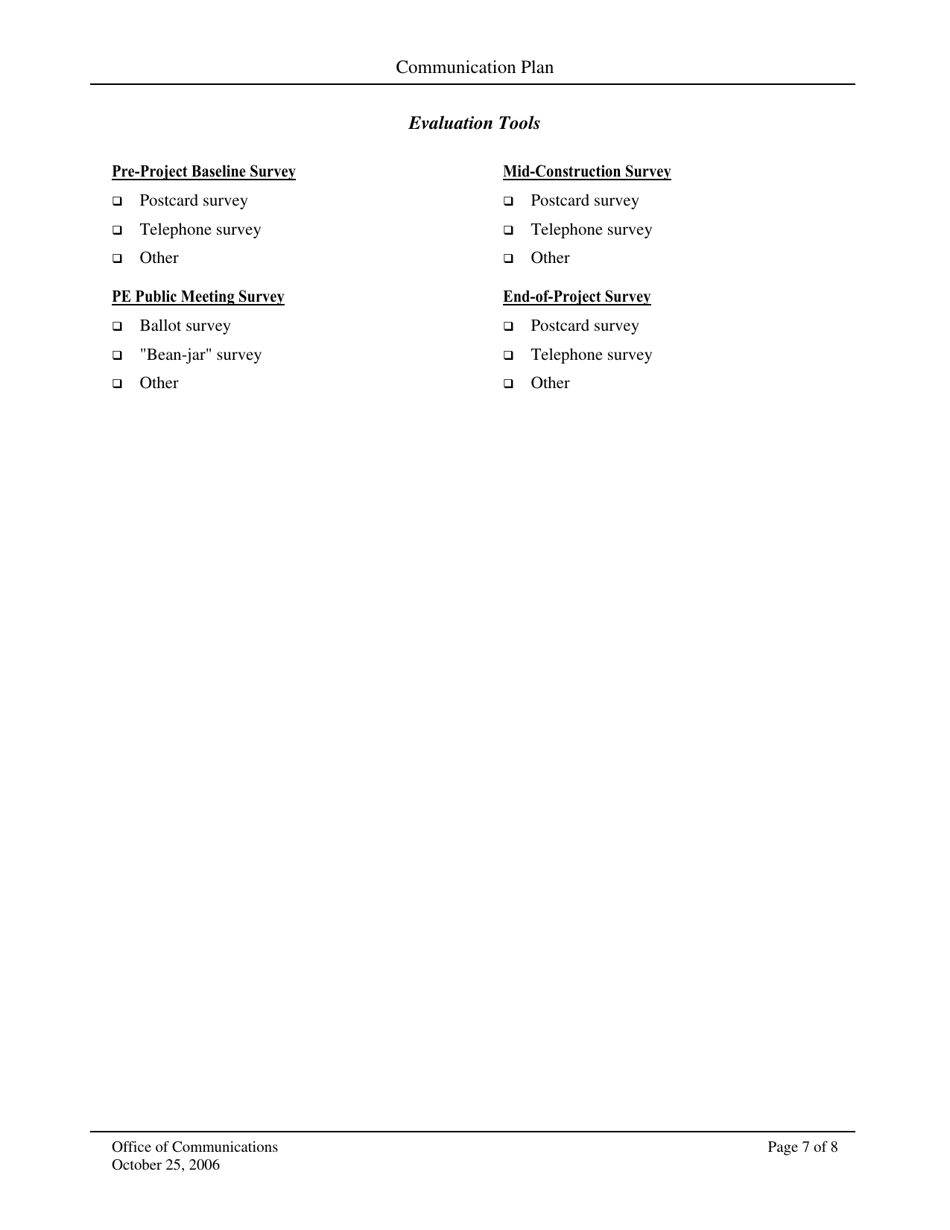 Communication Plan Template for Sha Projects - Maryland, Page 7