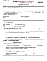 Form OOC113 &quot;Utility Permit Application&quot; - Maryland