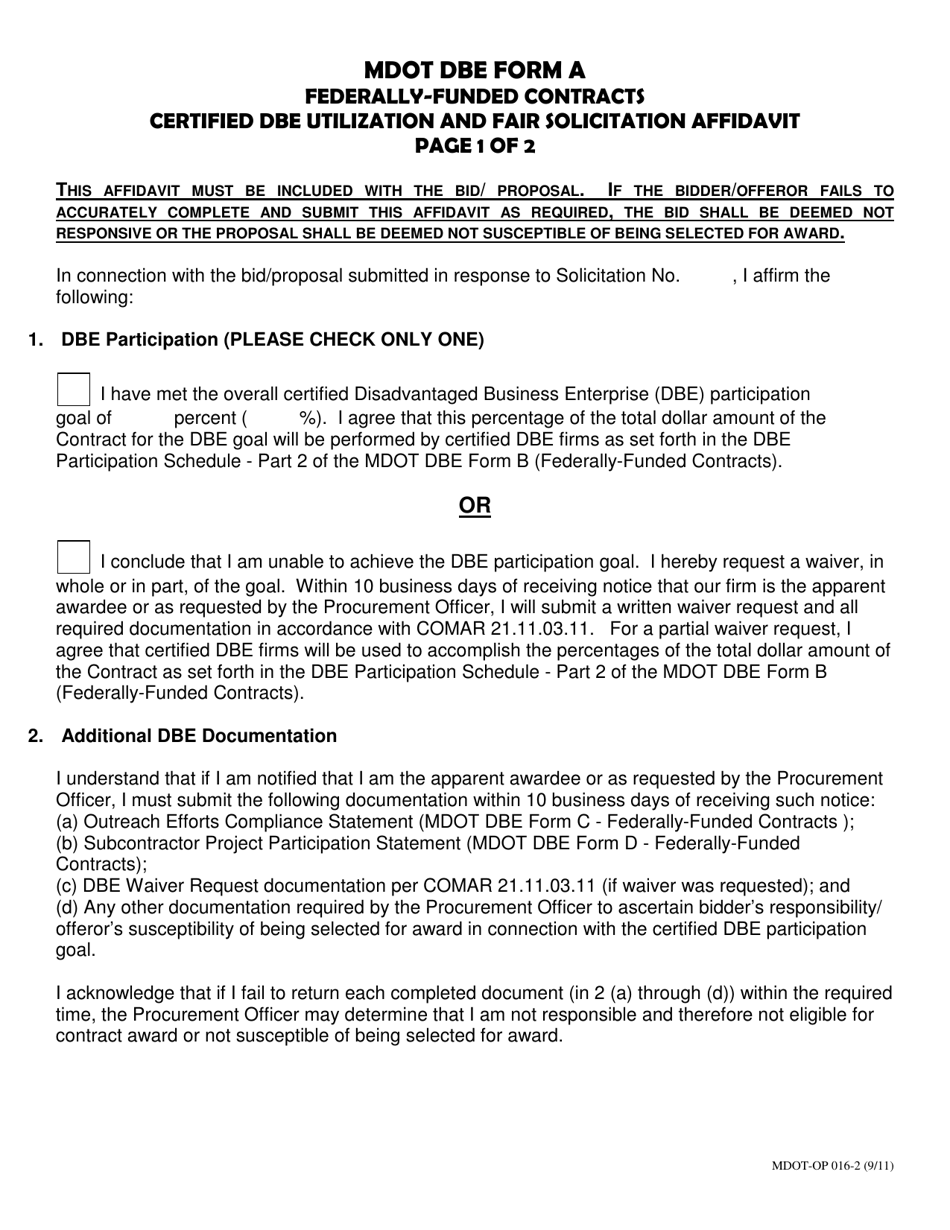 MDOT DBE Form A Fill Out, Sign Online and Download Printable PDF