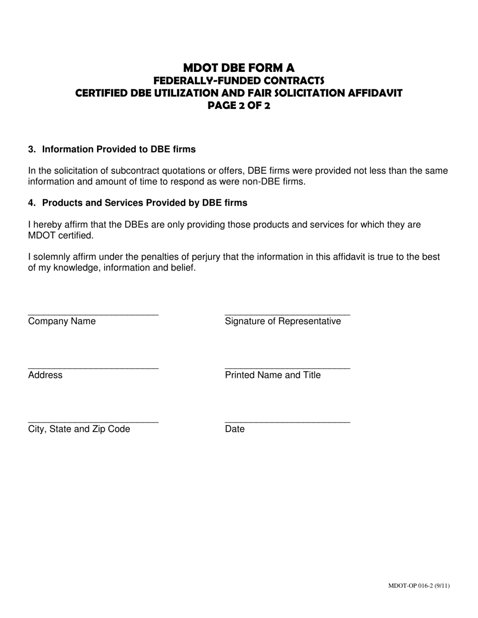 MDOT DBE Form A - Fill Out, Sign Online And Download Printable PDF ...