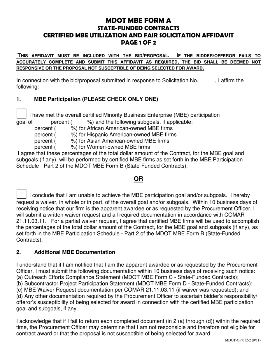 MDOT MBE Form A Fill Out, Sign Online and Download Printable PDF